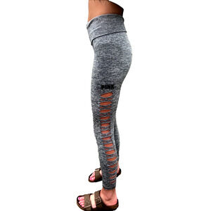 Victoria's Secret PINK Fold Over Gray Yoga Legging Open Leg Details Comfy Sz S